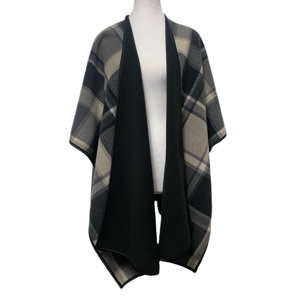 Ike Behar Women’s Wrap Poncho Jacket One Size Reversible Plaid Herringbone